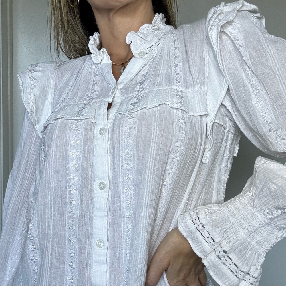 Isabel Marant White Ruffled Button-Up Blouse - Picture 14 of 16